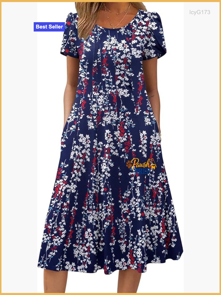 Short Sleeve Flare Midi Dress Loose Flowy Casual Summer Beach Sundress